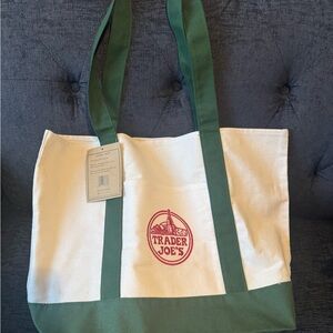 Trader Joe's Green and White Tote Bag